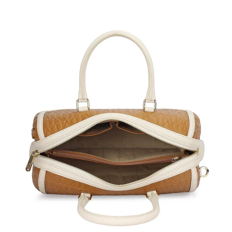 Da Milano Caramel Medium Monogram Leather Bowler - Caramel for Women | Best Price UAE